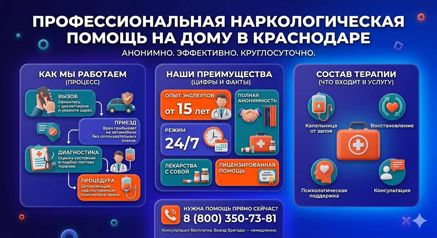 Инфографика о принципах лечения алкоголизма на дому в Шамхале: этапы вызова нарколога, преимущества анонимной детоксикации и состав медицинской помощи.